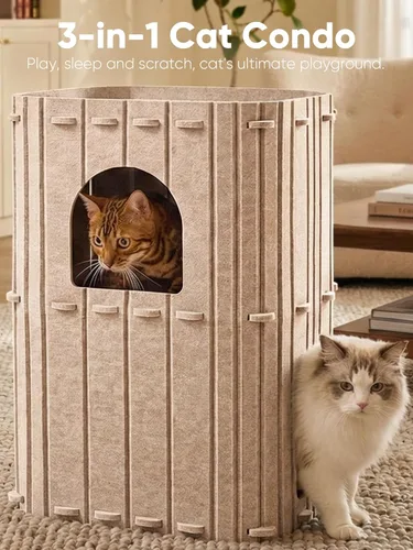 Miniatura 2 de FUKUMARU Casa para Gatos de Interior, Cama de Gato de 2 Plantas Grande Cueva de Felpa, Túnel Acogedor Cubierto para Gatos, Refugio para Múltiples