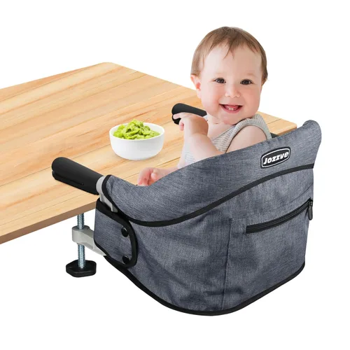 Miniatura 11 de Silla alta de gancho con bandeja desmontable, silla alta portátil plegable de viaje para bebé, asiento de alimentación ligero con bolsa de Negro