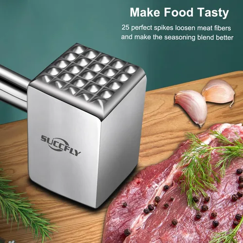 Miniatura 4 de SUCCFLY Ablandador de carne de acero inoxidable, martillo de carne resistente, mazo de carne de cocina, 1.65 libras, martillo con peso, mango