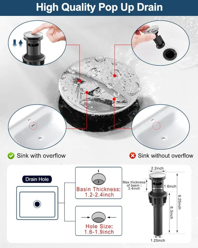 Miniatura 5 de Grifo de baño con cascada cromado, grifos de baño de latón de 4 pulgadas con un agujero o 3 agujeros, llave única con drenaje de PP, placa de Cromo