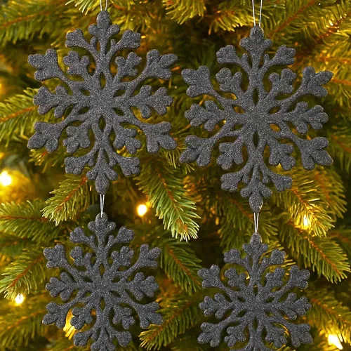 Miniatura 6 de Adornos de Navidad Negros – Decoraciones de Árbol de Vacaciones de Plástico Irrompible de 32 Piezas, 16 Bolas de Nieve con Purpurina (3.15"/2.36")