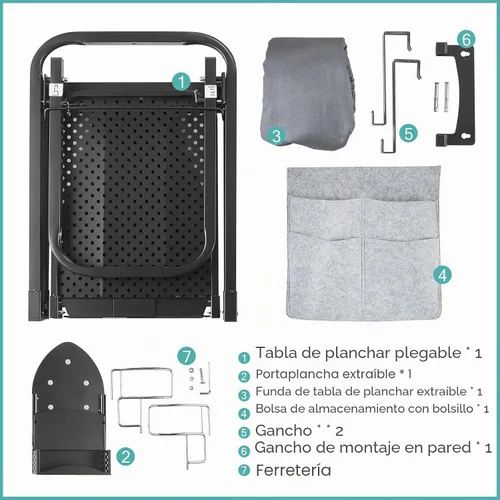 Miniatura 7 de Tabla de planchar sobre la puerta de 13 x 36 pulgadas con soporte para plancha y bolsa de almacenamiento con bolsillo, tabla de planchar colgante