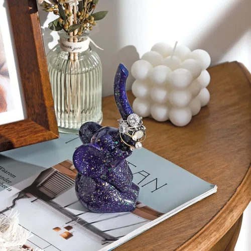 Miniatura 3 de PUDDING CABIN Soporte para anillos de elefante morado, lindo organizador de anillos, regalo único de elefante para mujeres, mamá, día de la madre