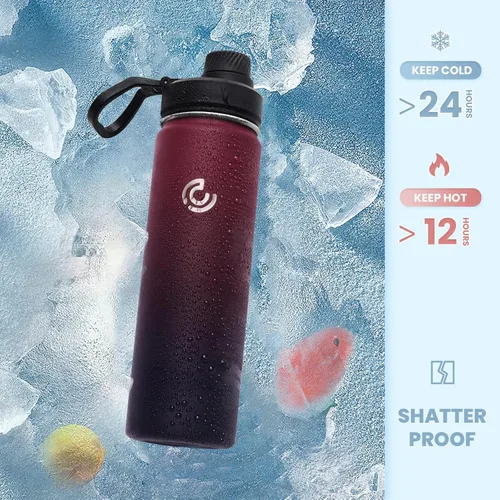 Miniatura 4 de Botella de agua deportiva de 22 onzas, botella de agua aislada con asa, acero inoxidable, simple y moderna, adecuada para viajes, escuela, niño