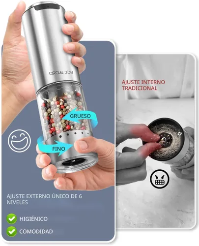 Miniatura 2 de CIRCLE JOY Juego de molinillo de sal y pimienta eléctrico recargable con base, molinillos de pimienta de acero inoxidable con contenedor de 95ml