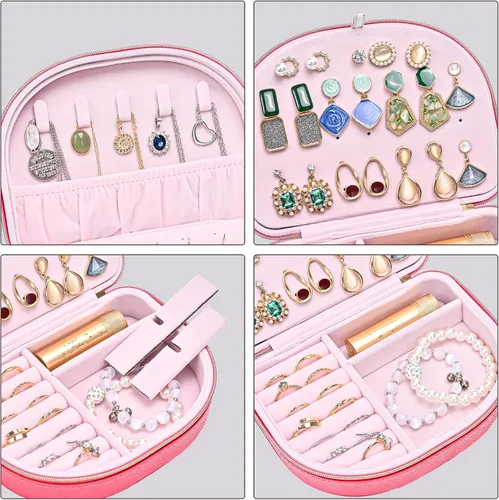 Miniatura 3 de ProCase Joyero de tamaño de viaje, pequeño joyero portátil en forma de concha de mar, mini organizador de joyas de 2 capas en piel sintética
