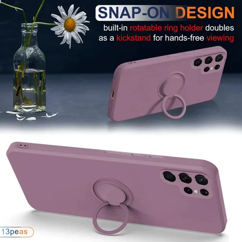 Miniatura 4 de Funda compatible con Samsung Galaxy S22 Ultra (5G 2022 lanzado), silicona con anillo giratorio de 360°, soporte magnético para automóvil, funda