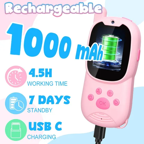 Miniatura 3 de Walkie Talkies de video para niños de 3 a 12 años, juguetes recargables Walkie Talky con cámara HD y cambiador de voz de 1000 pies de largo alcance