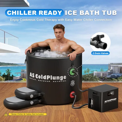 Miniatura 2 de AS ColdPlunge Bañera de hielo XL para inmersión en frío, 120 galones de hielo con tapa aislada, taburete escalón, barril inflable portátil, fácil