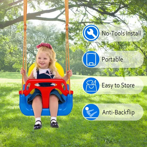 Miniatura 2 de IFOYO Asiento de columpio convertible 3 en 1 para niños con respaldo alto desmontable, columpio seguro para interiores y exteriores para niños