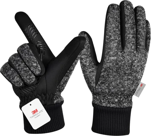 MOREOK Guantes de invierno -10F 3M Thinsulate guantes cálidos guantes de ciclismo para conducirciclismo, correr, senderismo, Negro -