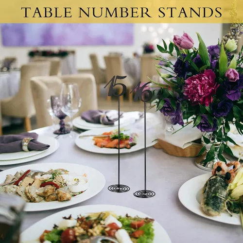 Miniatura 4 de Therwen 20 piezas Números de mesa de metal 1-20 Números de mesa para recepción de boda Figura de escritorio de acero inoxidable de 30 cm con base