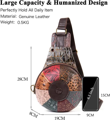 Miniatura 6 de FANDARE Mochila bandolera de cuero genuino de retazos para mujer, bolsa cruzada para mujer