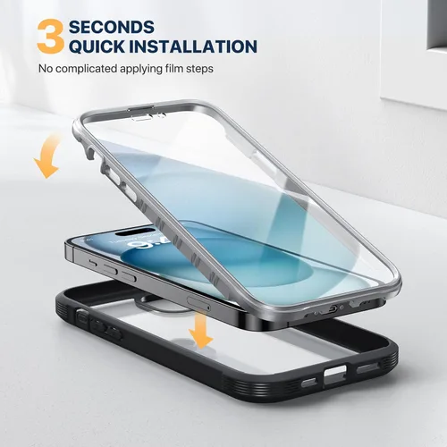 Miniatura 6 de Diaclara - Funda diseñada para iPhone 15 Plus de 6.7 pulgadas, funda transparente de cuerpo completo con protector de pantalla, funda resistente