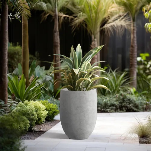 Miniatura 6 de Kante Maceta alta de hormigón natural de 21.7 pulgadas de alto, maceta decorativa grande para interiores y exteriores con orificio de drenaje
