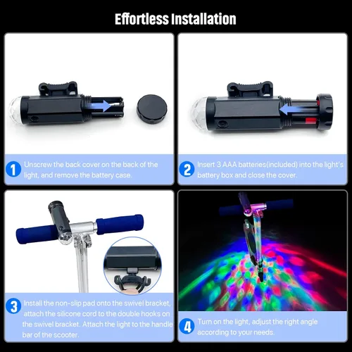Miniatura 5 de Luz LED para scooter de discoteca, accesorios de luz para scooter, color RGB y patrones dinámicos, compatible con manillar de scooter, ángulo