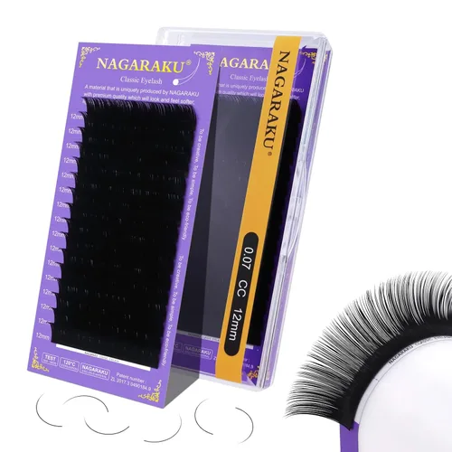 Miniatura 221 de NAGARAKU Extensiones de pestañas, pestañas individuales, 0.05mm, rizo D, 15mm, clásico, negro mate, suave, natural, profesional, 16 filas, 0.05-D