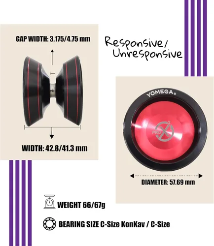 Miniatura 5 de Yomega Pro x2 - Yoyo de aluminio de nivel profesional para jugadores avanzados - Rodamiento de bolas en forma de H, tamaño C con juego adaptable
