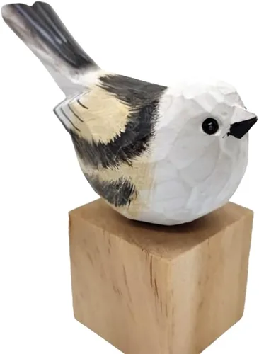 Miniatura 13 de Figura de pájaro de madera Azure Tit, tilo tallado a mano, marrón claro, decoración moderna para el hogar, regalo de pájaro
