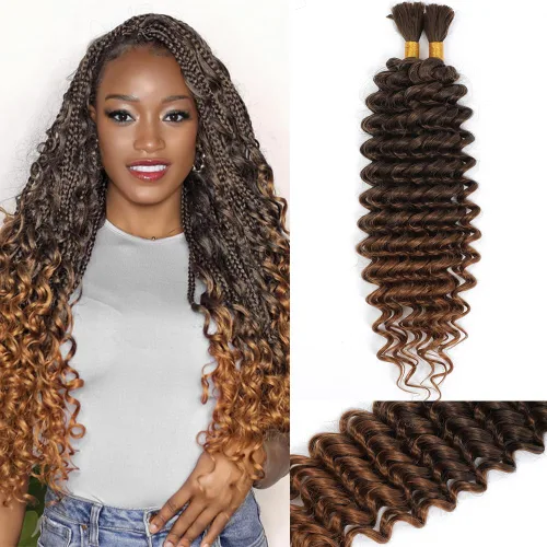 Miniatura 21 de Mezcla de cabello humano trenzado sintético de onda profunda a granel para trenzar, 16 pulgadas, cabello trenzado húmedo y ondulado, 2 piezas