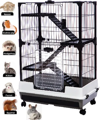 Gran conejillo de Indias para interiores y exteriores, chinchilla, hurón, ardilla, erizo, gatito, conejo, conejo, casa, hábitat, pata segura, Negro