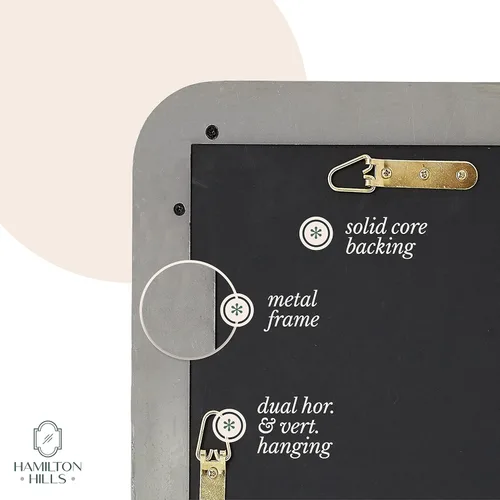 Miniatura 4 de Hamilton Hills - Espejo de pared de metal cepillado contemporáneo Panel de cristal negro enmarcado con esquina redondeada y diseño profundo