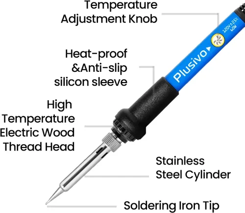 Miniatura 8 de Kit de soldador de 60 W, temperatura ajustable 30 en 1, 5 puntas de soldadura, multímetro digital, cable de soldadura, pasta, bomba de desoldadura