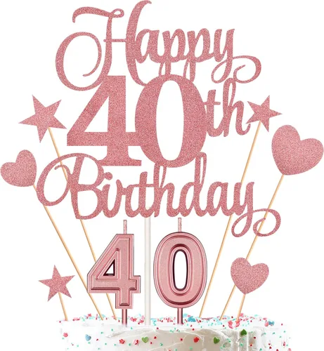 El juego de decoraciones para tartas de cumpleaños número 40 incluye velas de cumpleaños número 40 velas para pasteles y adornos de feliz cumpleaños