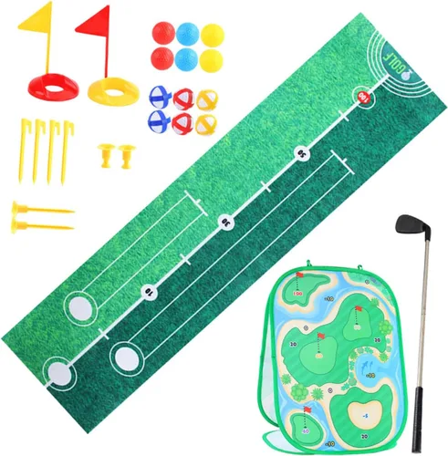 LIOOBO Portable Golf Play Set for Outdoor Indoor Sports with Clubs and Mat Hand-Eye Coordination Development Realistic Golf Experience Gift for Boys
