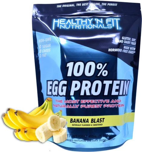 Healthy 'N Fit 100% proteína de huevo- Explosión de plátano (4 lb): 100% proteína de clara de huevo. Cero lactosa, cero azúcar.- Aislamiento de