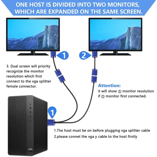 Miniatura 2 de Cable divisor VGA 1080P Dual VGA Monitor Y Cable 1 macho a 2 hembra Cable adaptador solo para duplicación de pantalla – 1.5 pies