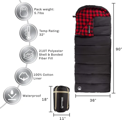 Miniatura 2 de Sleeping Bag - Lightweight Envelope-Style 32F Rated Outdoor Sleeping Bag with Hood and Carry Case for Backpacking, Camping and Hiking by Wakeman