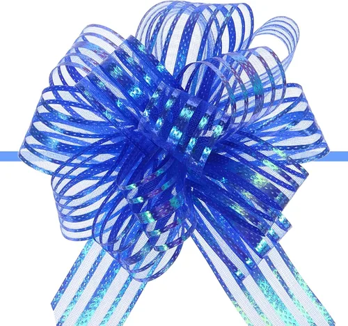 MECCANIXITY 5 lazos metálicos de organza de 4 pulgadas para envolver regalos, cinta azul para cestas de boda, regalos de Navidad, día de San Valentín