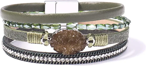 Miniatura 175 de FANCY SHINY - Pulsera de cuero estilo bohemio, pulsera de cuentas de cristal con cierre magnético, regalos de joyería para mujer