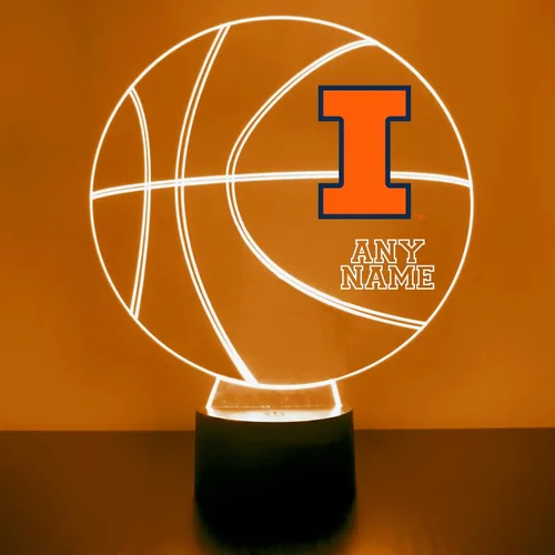 Miniatura 30 de Lámpara de luz nocturna personalizada de la Universidad de Missouri (Mizzou) Tigers con bola de baloncesto y logotipo, letrero LED con control