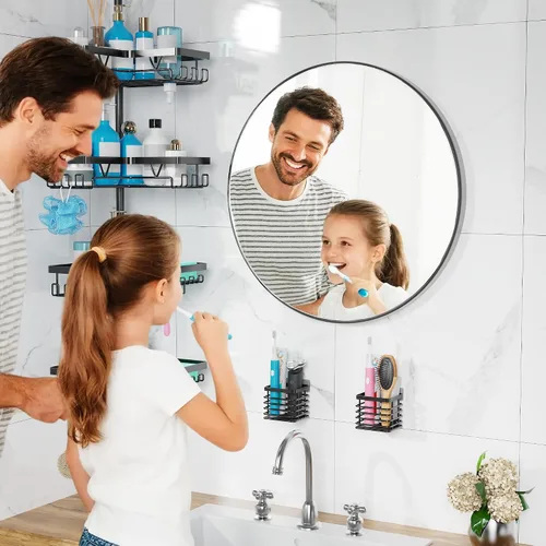 Miniatura 5 de KEGII Juego de 2 soportes para cepillos de dientes de montaje en pared con poste de tensión, organizador de baño inoxidable con soporte para jabón