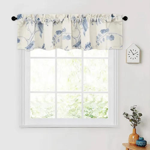 Miniatura 24 de Leeva Cortinas rústicas de cocina con estampado floral verde mezclado de lino para media ventana, para comedor, bolsillo para barra, cafetería