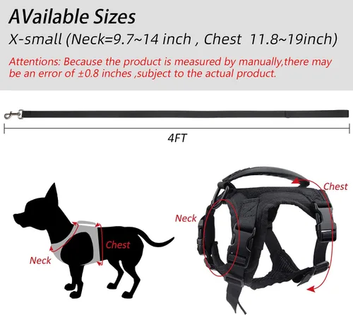Miniatura 4 de Annchwool Arnés táctico para perros pequeños con asa, chaleco de servicio militar y correa para entrenamiento al aire libre, caminar, senderismo