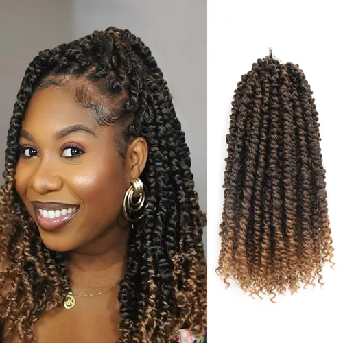 Miniatura 12 de Cabello Passion Twist – 8 pulgadas Passion Twist Crochet Hair para mujer, 8 paquetes de cabello rizado pretrenzado Passion Twists extensiones de 1b