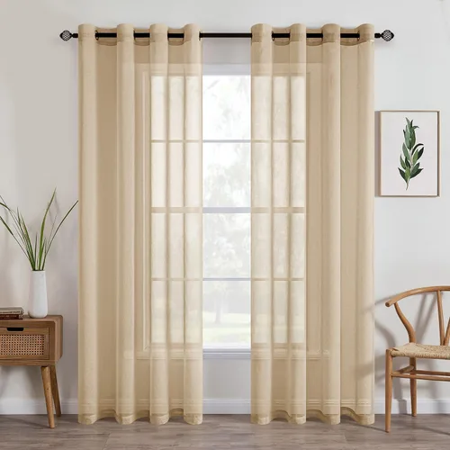 Miniatura 29 de MIULEE - Cortinas transparentes para ventana (2 paneles). Cortinas elegantes., Poliéster & Mezcla de poliéster, Blanco