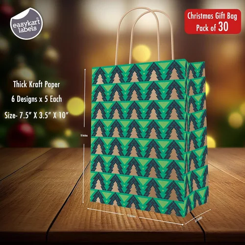 Miniatura 2 de EasyKart - Bolsas de regalo de papel kraft – 30 bolsas de regalos de Navidad, 6 diseños, regalos para el aula y fiestas (9 x 7.3 x 3.3 pulgadas)