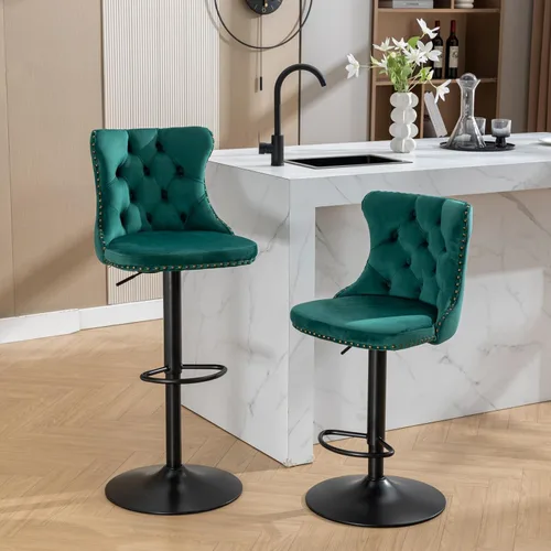 Miniatura 26 de Taburete de bar giratorio con respaldo copetudo, taburetes de bar ajustables en altura de mostrador, ribete de cabeza de clavo, silla de bar Beige +