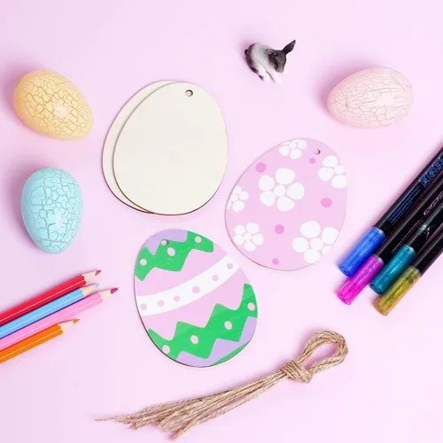 Miniatura 4 de Yookat 50 piezas de huevos de Pascua de madera sin terminar rebanadas de huevos de Pascua para pintar manualidades y decoraciones (3.9 pulgadas)