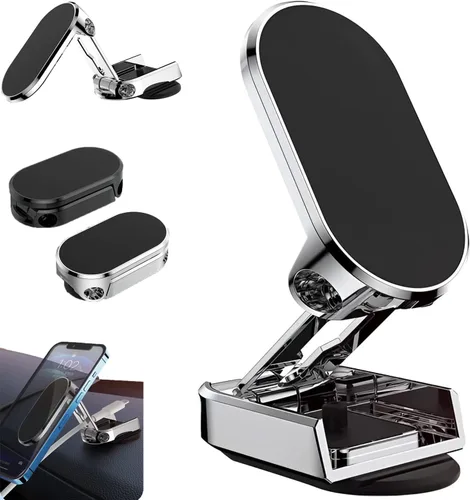Miniatura 11 de Soporte magnético plegable de aleación para teléfono, soporte para teléfono de coche, soporte giratorio ajustable de 720 grados y plegable