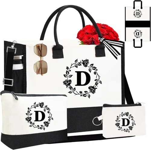 Miniatura 96 de Monogram - Bolsas de lona personalizadas con iniciales para mujer, bordado de doble cara, bolsas de playa, regalos para mujeres