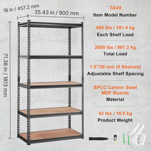 Miniatura 3 de VEVOR Unidad de Estantería de Almacenamiento, 5 Niveles Ajustables, Capacidad de 2000 lbs, Estantes de Garaje de Servicio Pesado Organizador