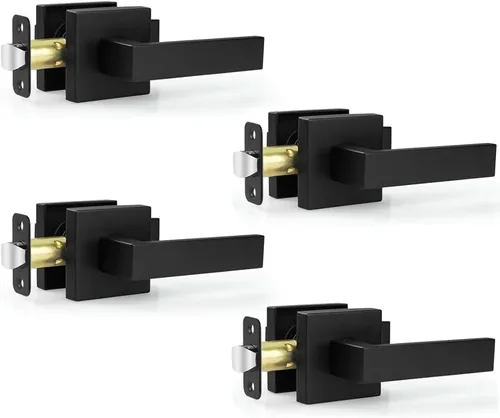 Miniatura 15 de Estmoon Paquete de 2 palancas de puerta de paso, pomos de puerta negros mate, manijas de puerta cuadradas para interiores, palancas resistentes sin