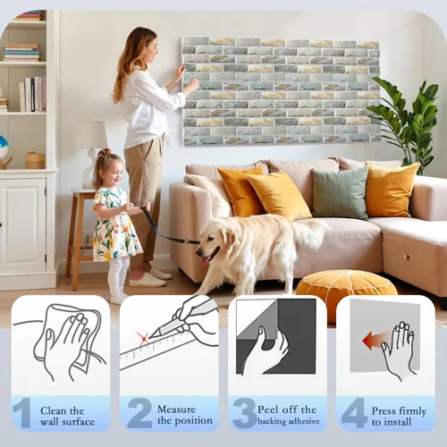 Miniatura 6 de Paquete de 12 paneles acústicos, paneles autoadhesivos con patrón de ladrillo 3D a prueba de sonido para paredes, paneles decorativos de pared