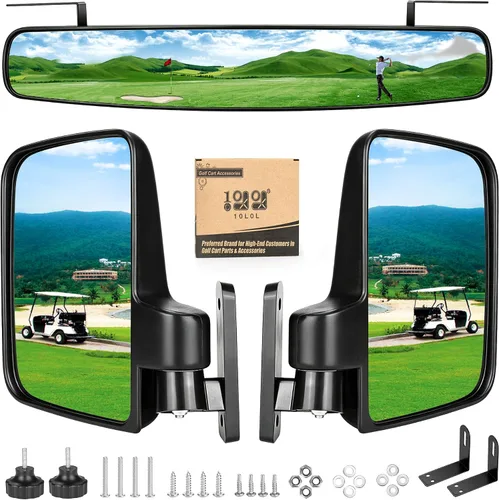 Kit universal de espejo retrovisor convexo de gran angular y retrovisor lateral plegable, compatible con modelos Club Car, EZGO, Yamaha