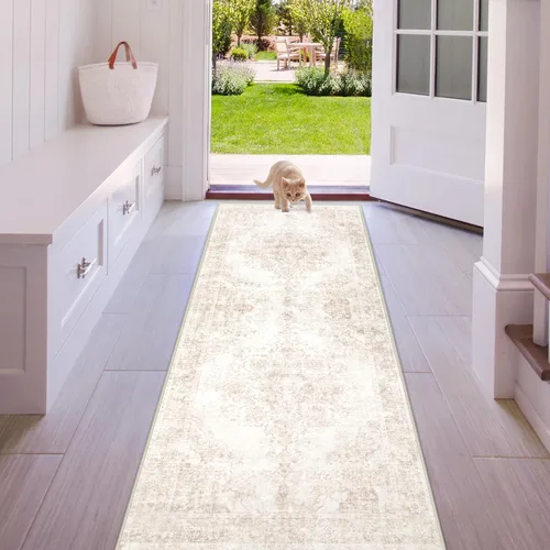 Miniatura 47 de Alfombra de Área 5x7 Alfombras Vintage: Alfombra Medallón Lavable para Interiores de Pelo Bajo Desgastada Alfombra de Piso Alfombras de Acento Retro